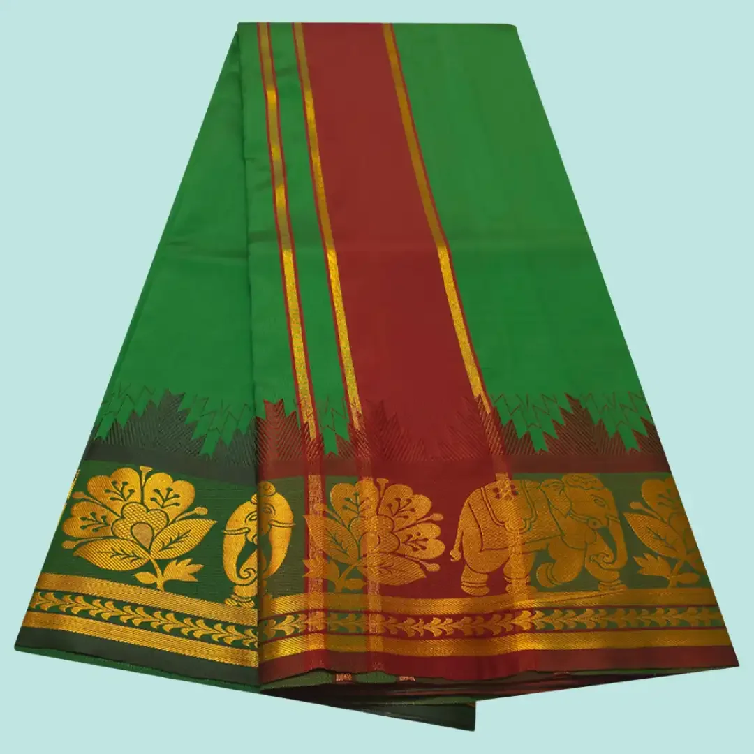 Dark Green Soft Silk Premium Quality Dhoti Towel 9X5 2