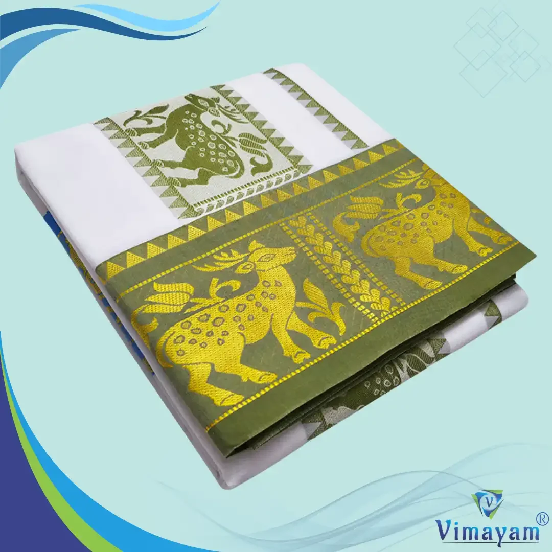 Deer Design Embose white Premium Quality Cotton Dhoti 9X5