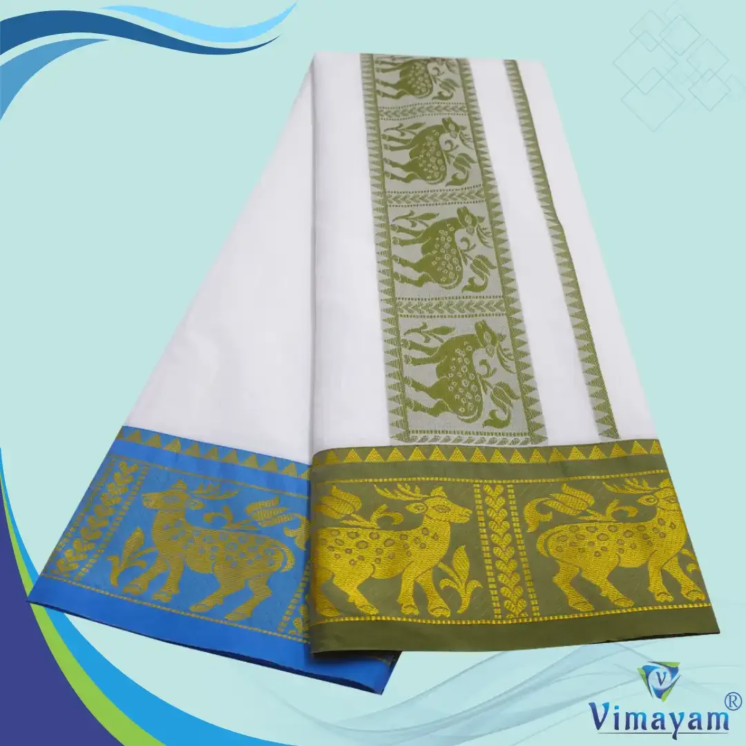Deer Design Embose white Premium Quality Cotton Dhoti 9X5 2