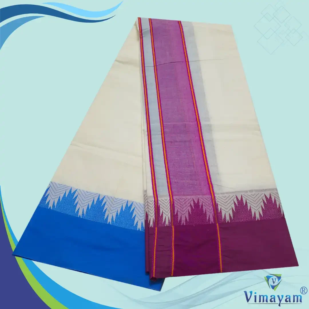 Double Color 4 Inch Fancy Temple Border Dhoties(Assorted Border) 2
