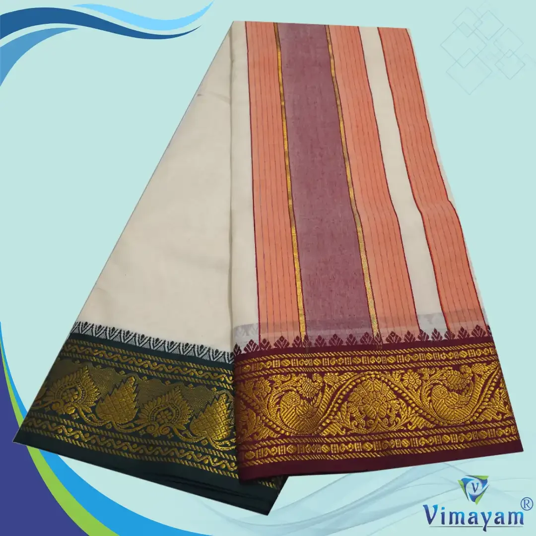 Double Colour Border Sri Vaishnava Dhoti First Quality 3