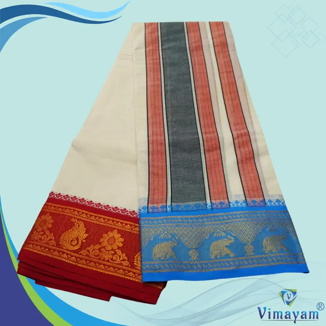 Double Colour Border Sri Vaishnava Dhoti First Quality 4