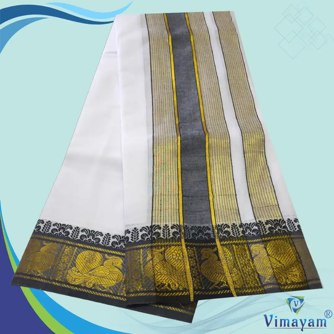 Double Colour Temple Border Premium Quality Cotton Dhoti 2