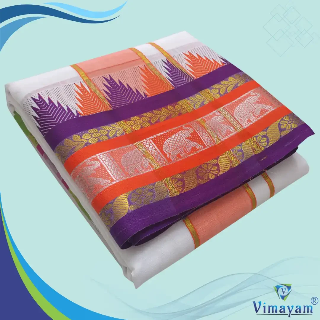 Double Colour Temple Border Premium Quality Cotton Dhoti(Assorted Borders and Colours)