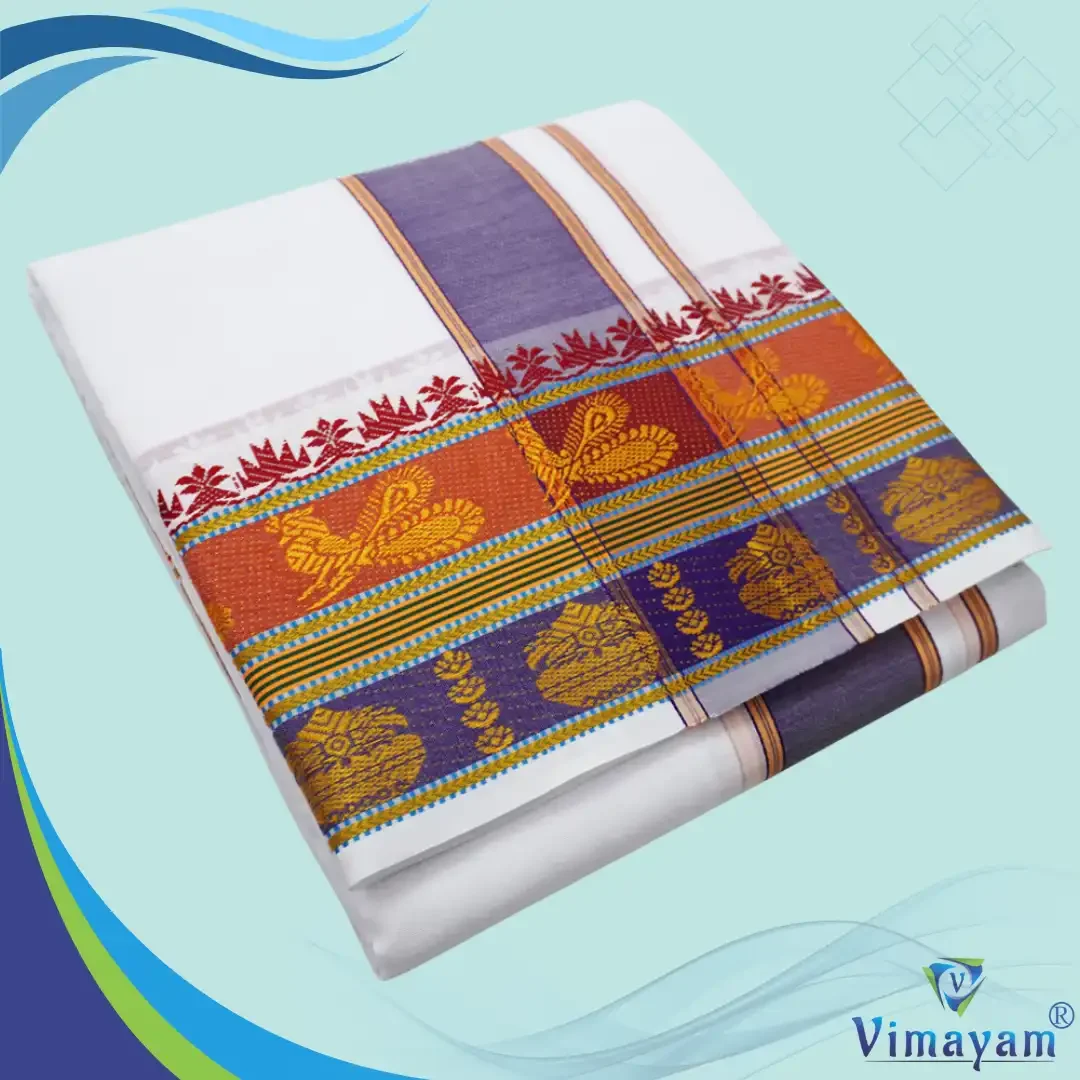 Dual Border Designed 7″ Border White Premium Quality Dhoti 9X5