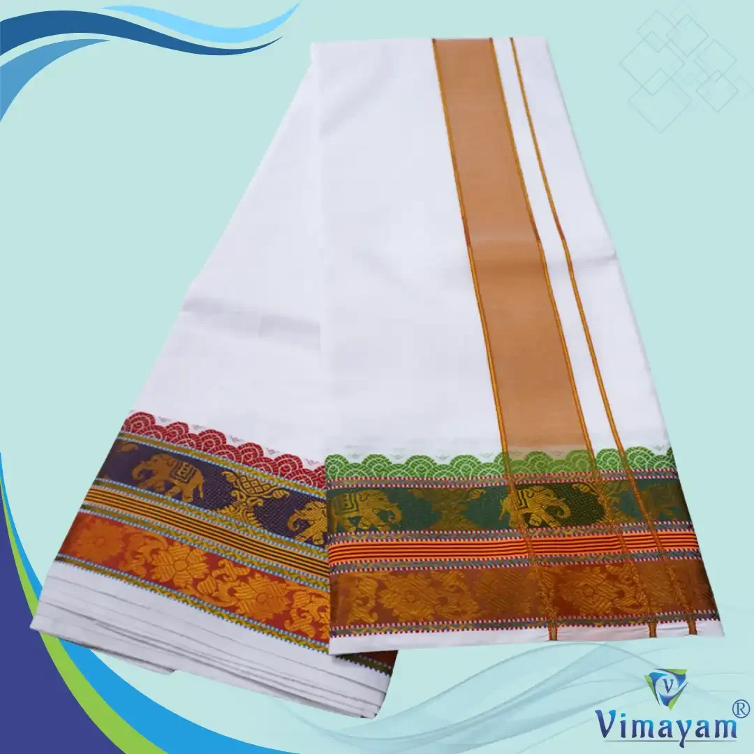 Dual Border Designed 7″ Border White Premium Quality Dhoti 9X5 2