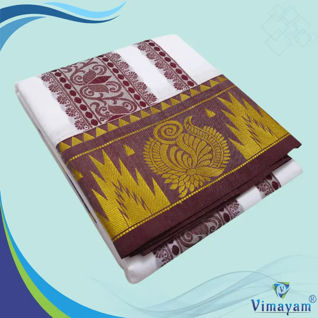 Dual Flower Designed Embose white Premium Quality Cotton Dhoti 9X5