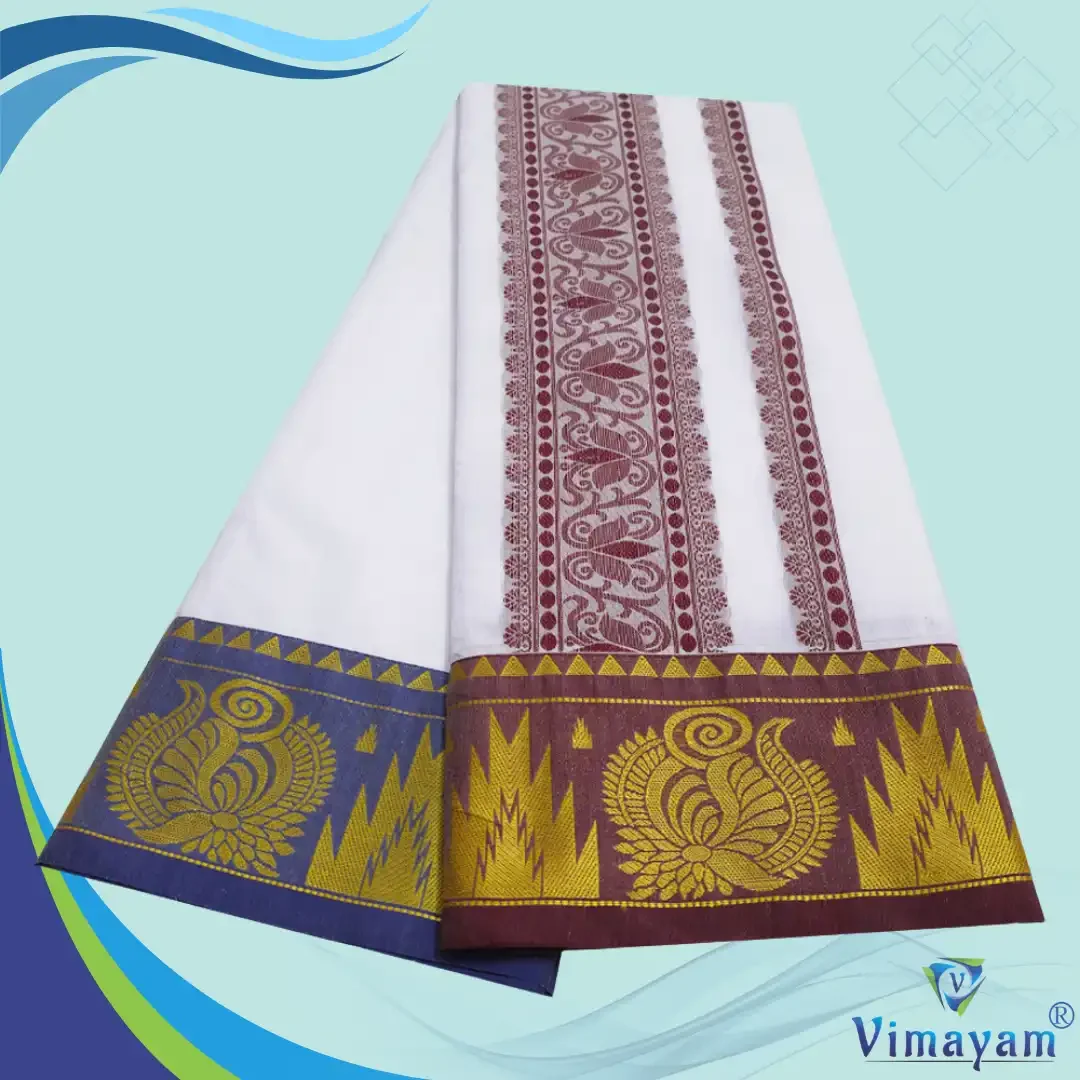 Dual Flower Designed Embose white Premium Quality Cotton Dhoti 9X5 2