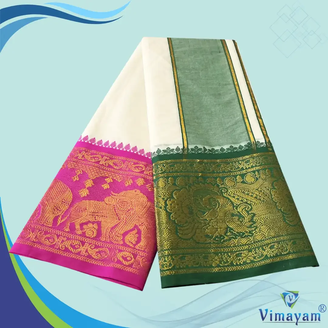Elephant Designed 10″ Border Premium Quality Dhoti 2