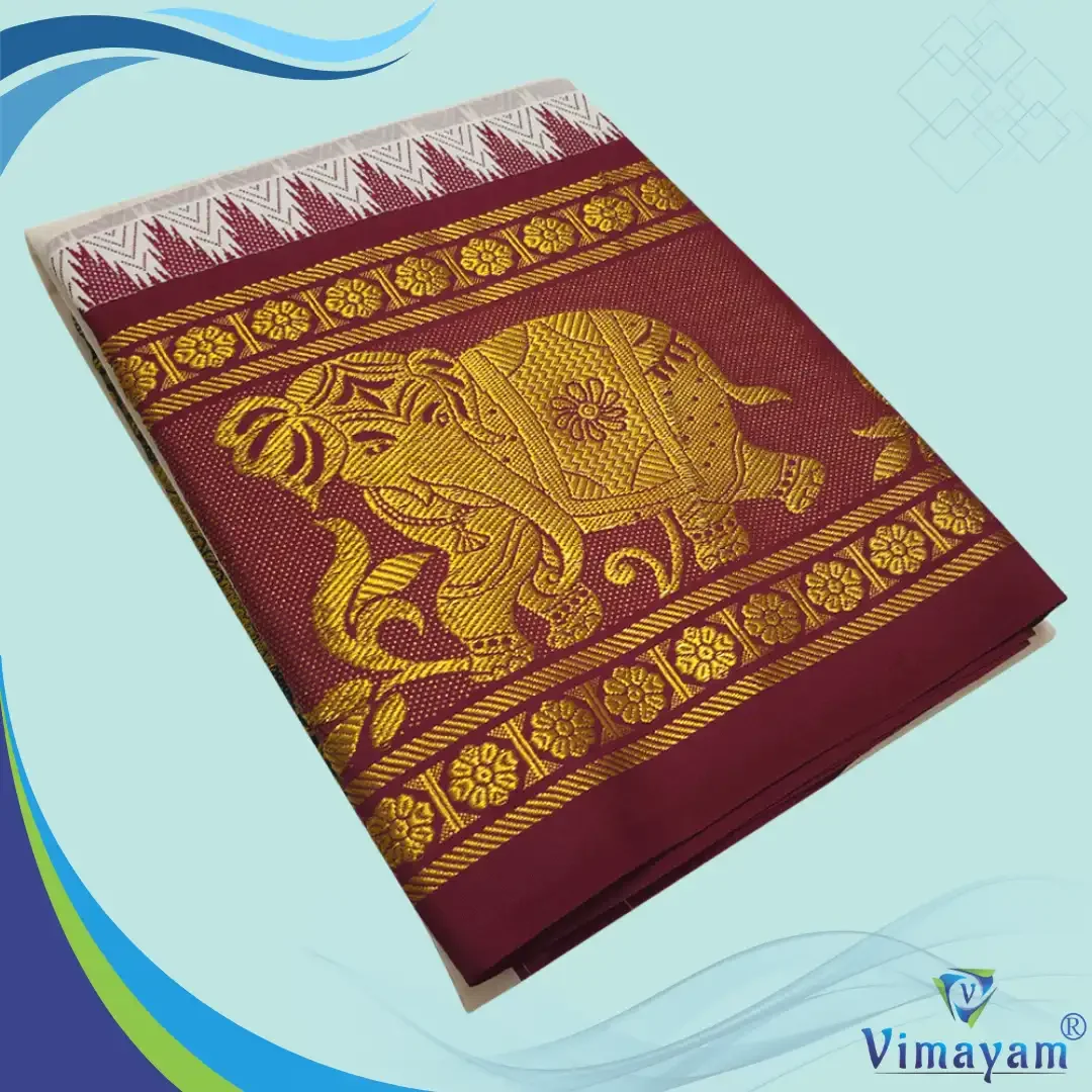 Elephant Designed Jaquad 11″ Border Best Quality Dhoti