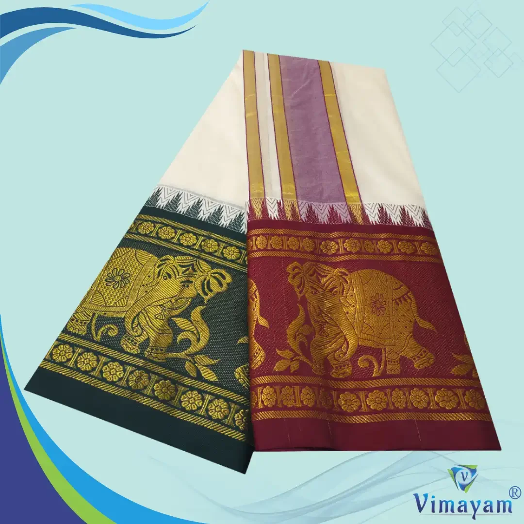 Elephant Designed Jaquad 11″ Border Best Quality Dhoti 2