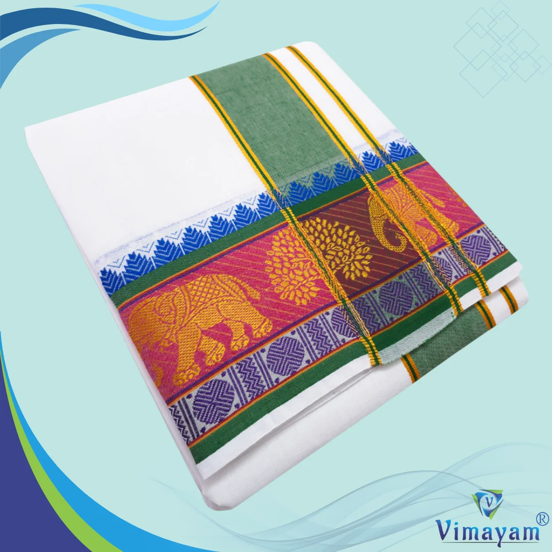 Elephant Flower Designed Pure Cotton Dhoti Premium Quality