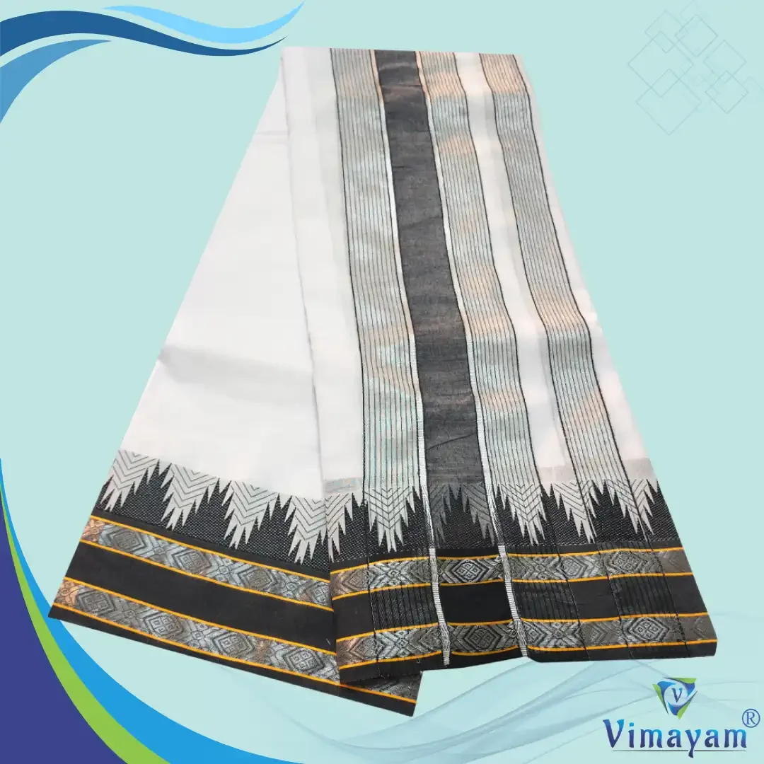 Plain Mokku Black Border Vaishnava Dhoti Pure Cotton White Best Quality 2