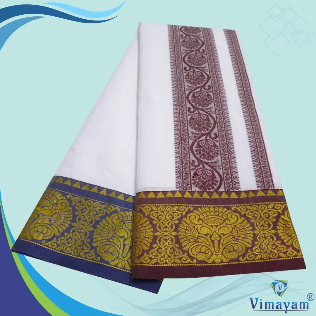 Fancy Design Embose white Premium Quality Cotton Dhoti 9X5 2