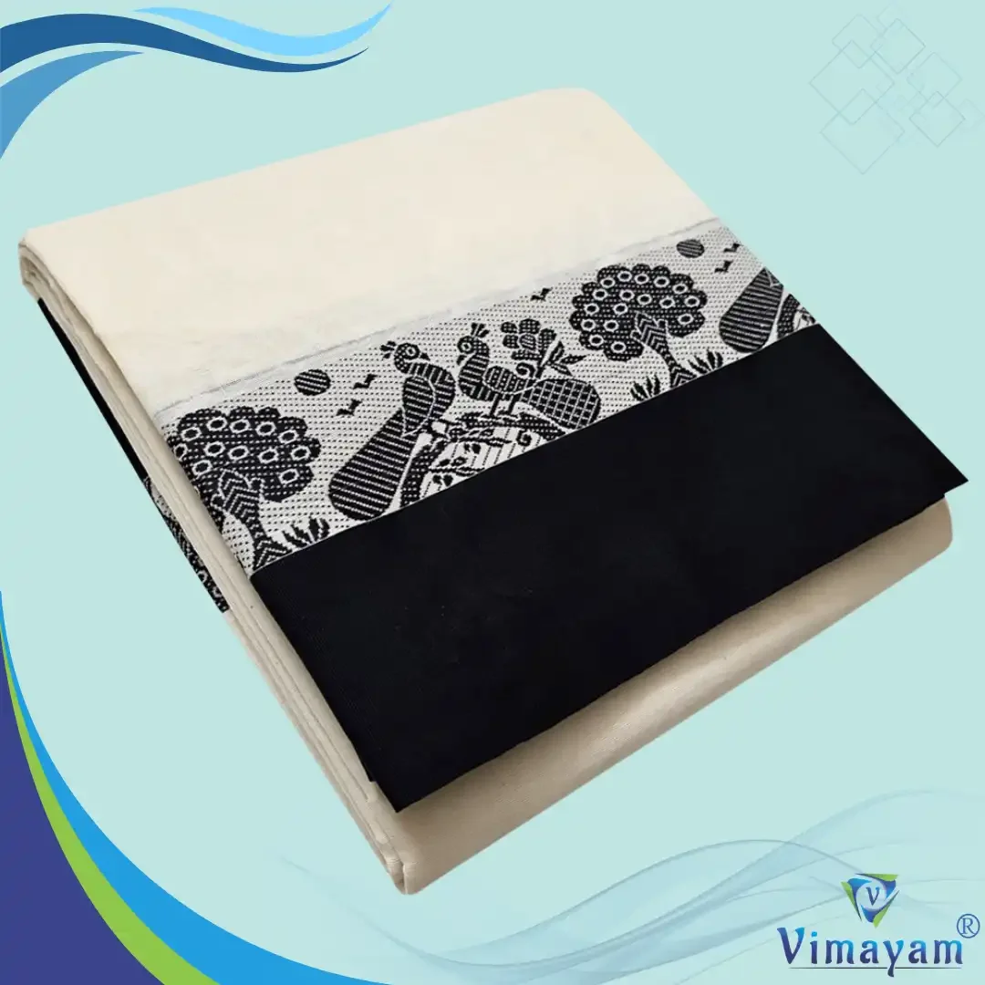 Black Colour Temple Border Half white Dhoti(Assorted Borders)