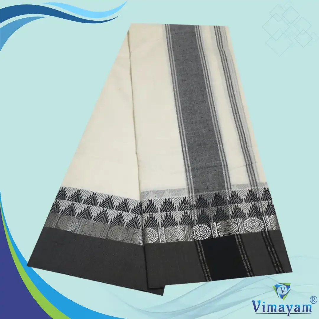 Black Colour Temple Border Half white Dhoti(Assorted Borders) 2