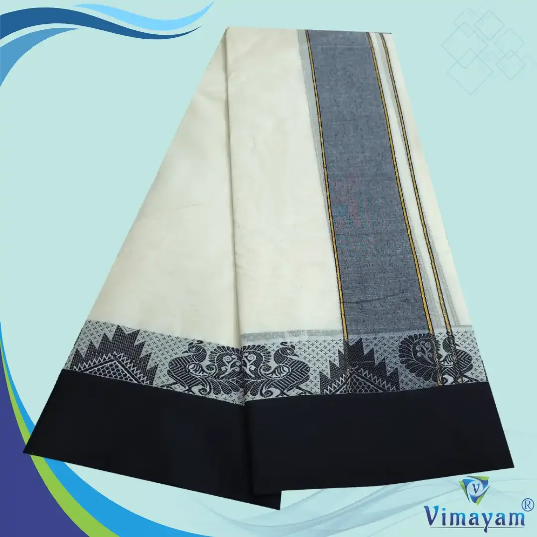 Black Colour Temple Border Half white Dhoti(Assorted Borders) 3
