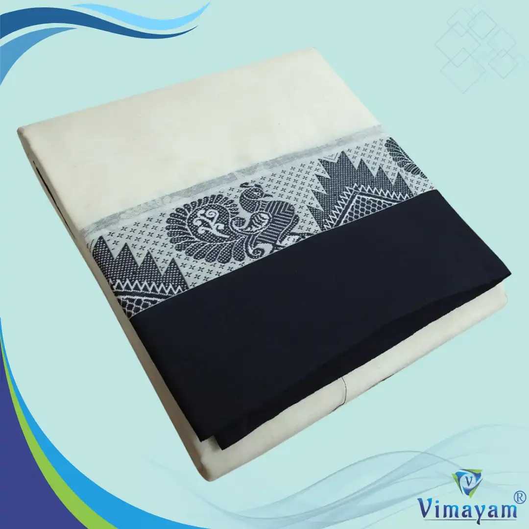 Black Colour Temple Border Half white Dhoti(Assorted Borders) 4