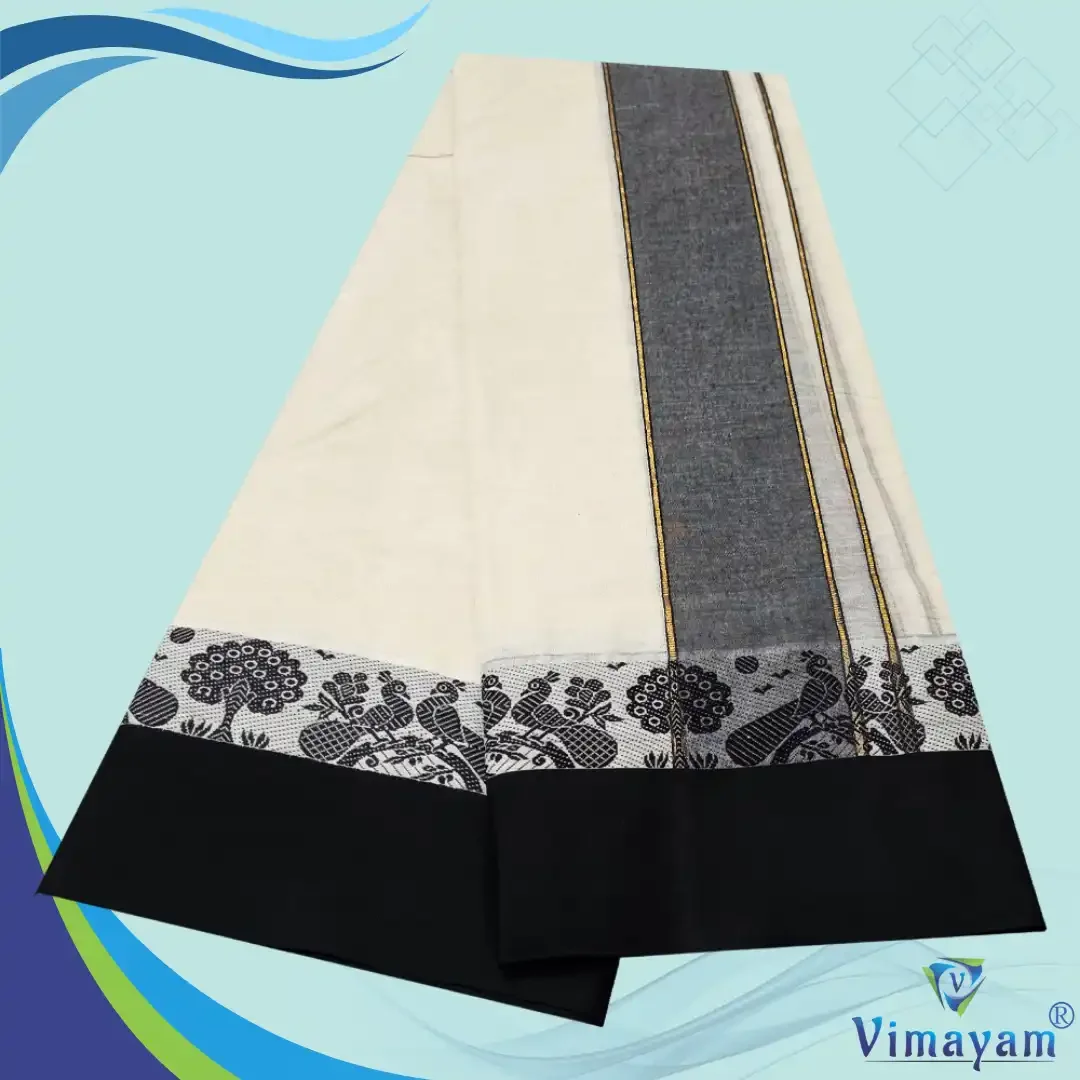Black Colour Temple Border Half white Dhoti(Assorted Borders) 5