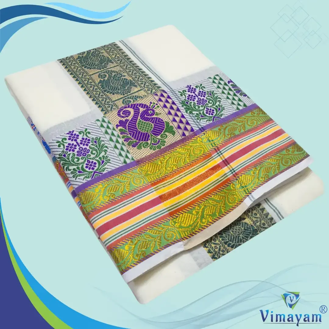Flower Designed 8″ Border Dhoti