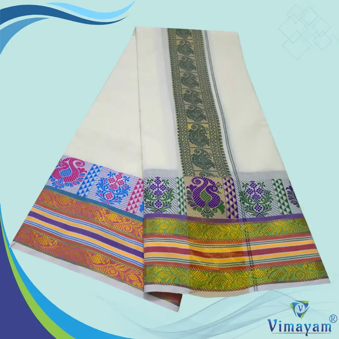 Flower Designed 8″ Border Dhoti 2