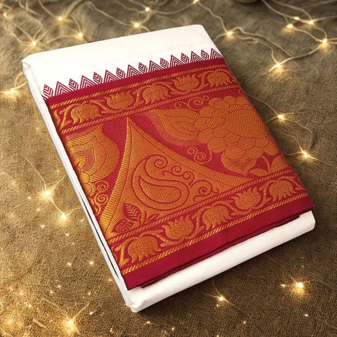 Flower Designed 10″ Border Premium Quality Dhoti