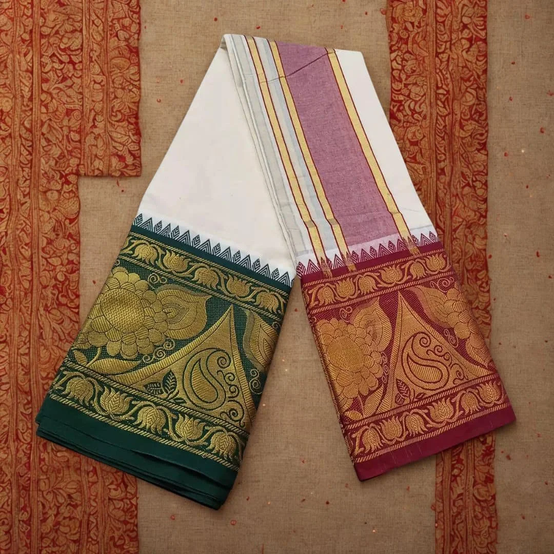 Flower Designed 10″ Border Premium Quality Dhoti 2