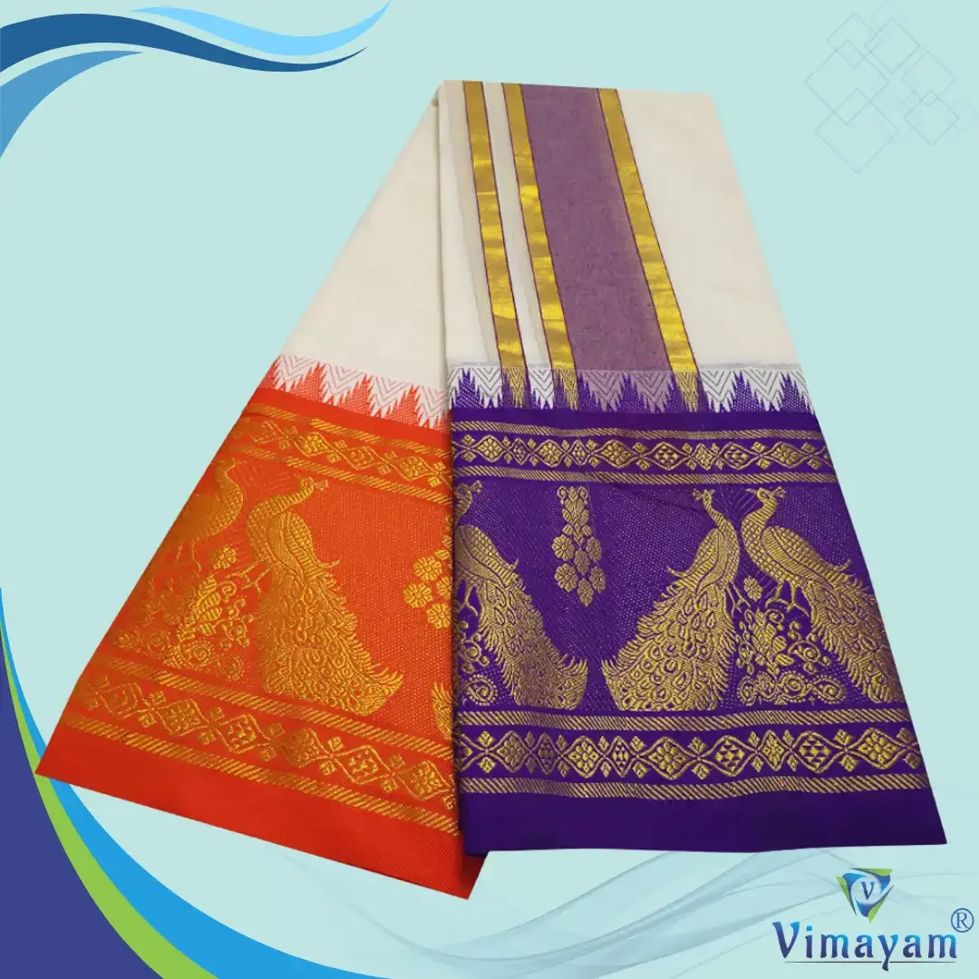 Peacock Designed 11″ Border Best Quality Dhoti 2