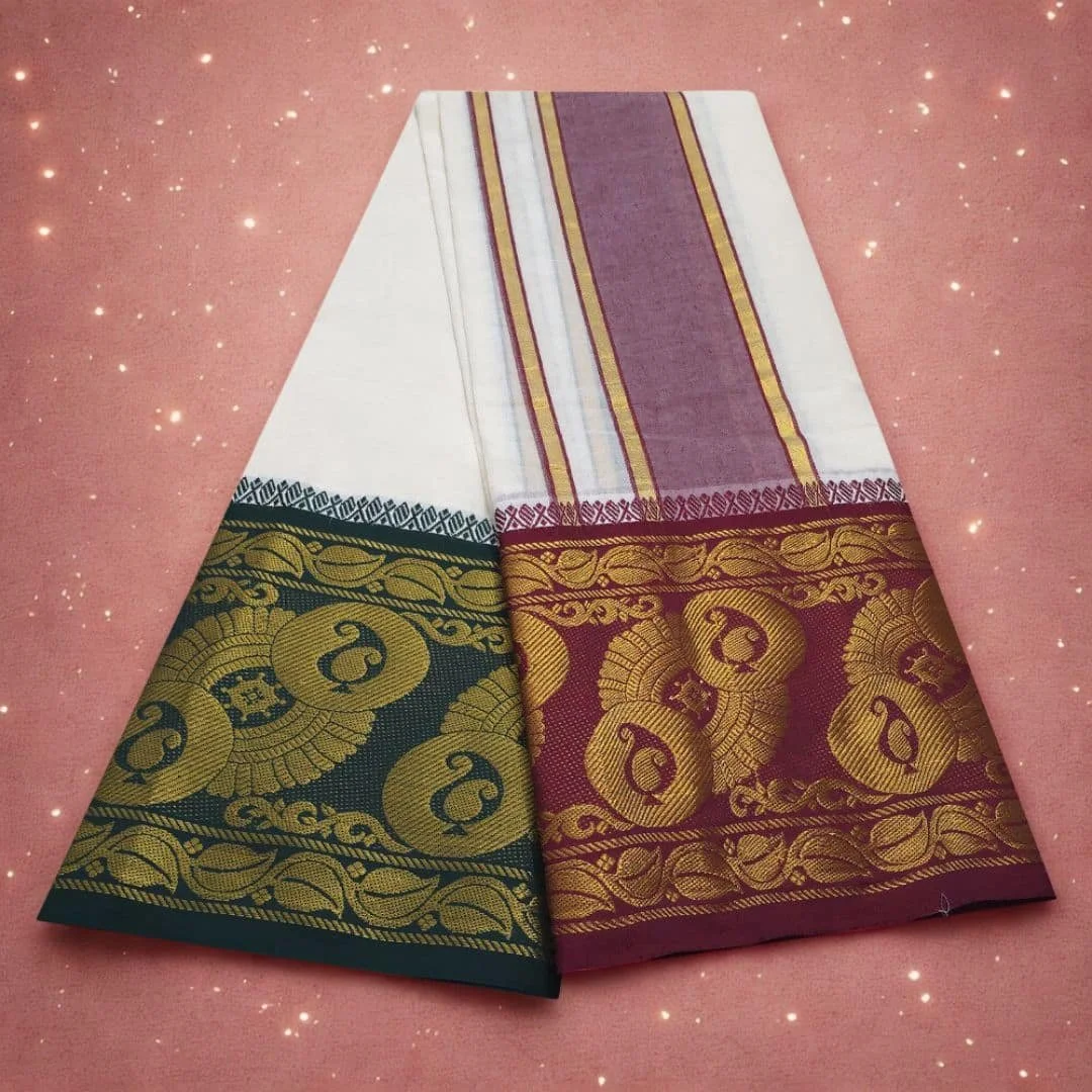 Flower Designed Jaquad 10″ Border Best Quality Dhoti 2