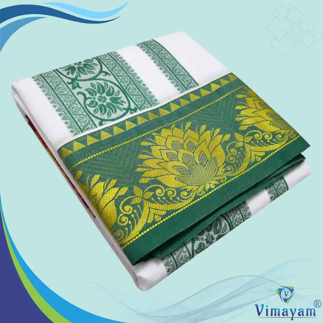 Flower Designed Embose white Premium Quality Cotton Dhoti 9X5