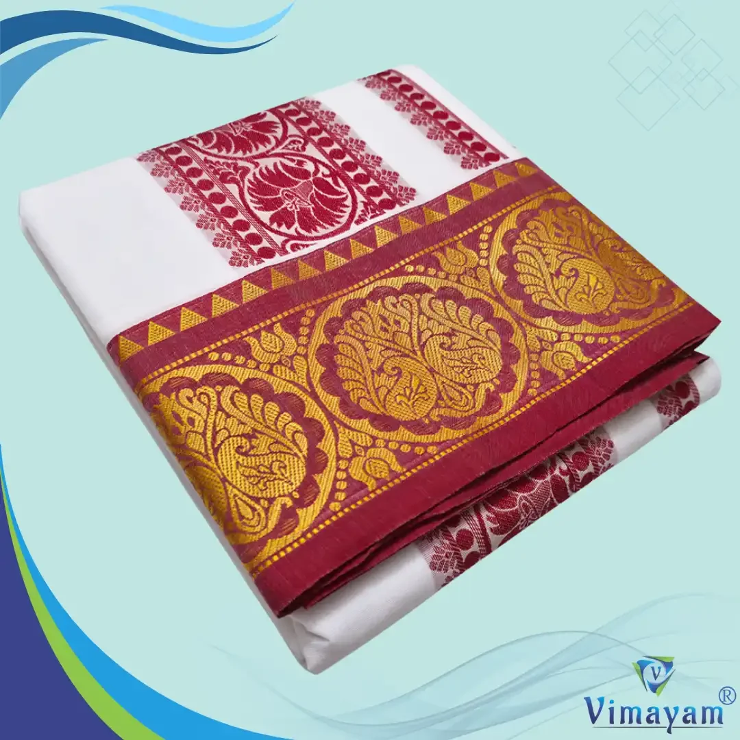 Flower Designed Embose white Premium Quality Cotton Dhoti 9X5
