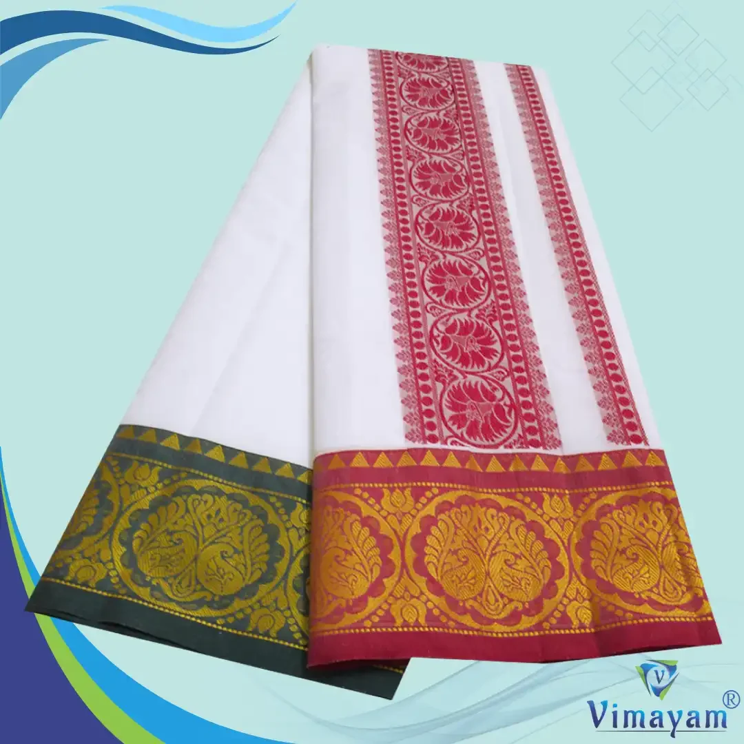 Flower Designed Embose white Premium Quality Cotton Dhoti 9X5 2