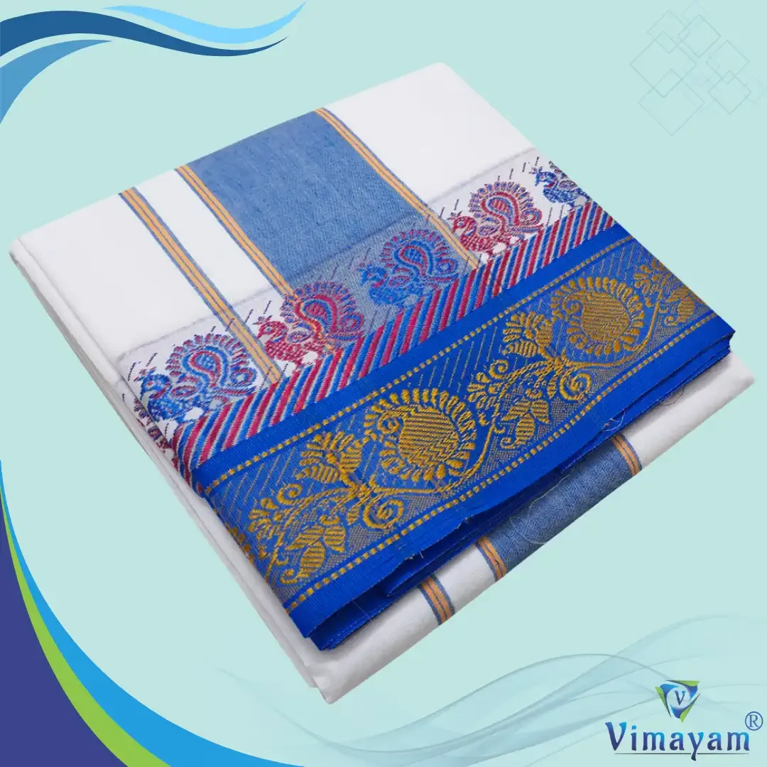 Flower Designed multicolour temple border dhoti
