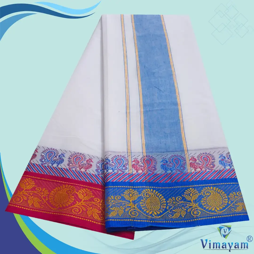 Flower Designed multicolour temple border dhoti 2
