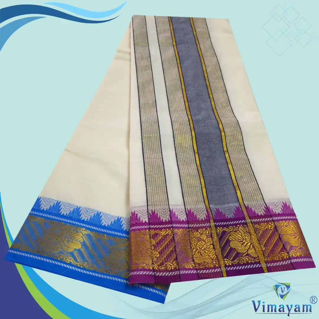 Flower Mokku Vaishnava Dhoti Pure Cotton Half White  Best Quality 2