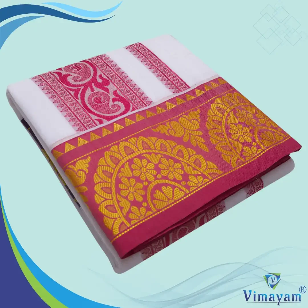 Flowers Design Embose white Premium Quality Cotton Dhoti 9X5