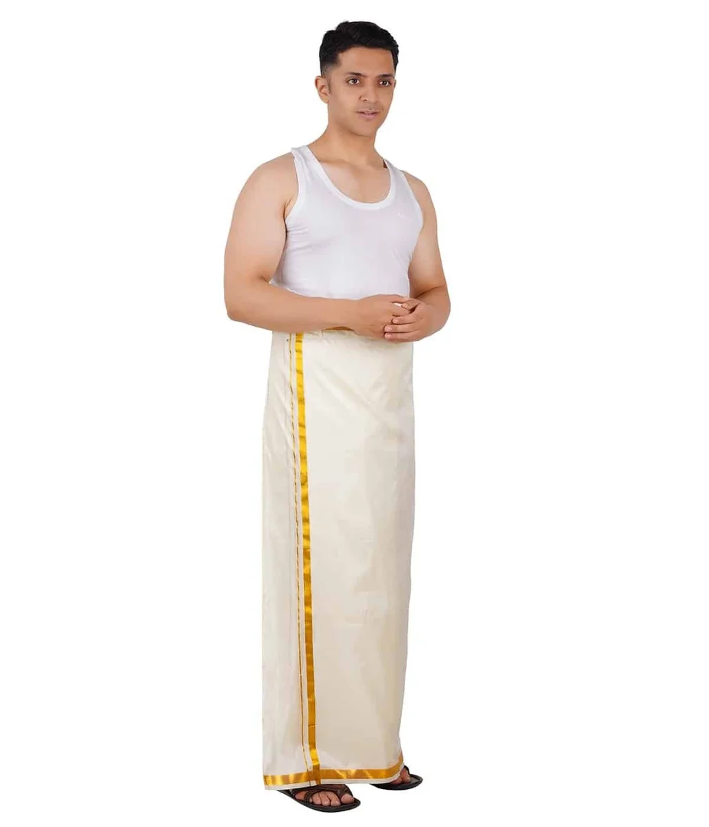 Golden Jari Readymade Velkaro Pocket Dhoti