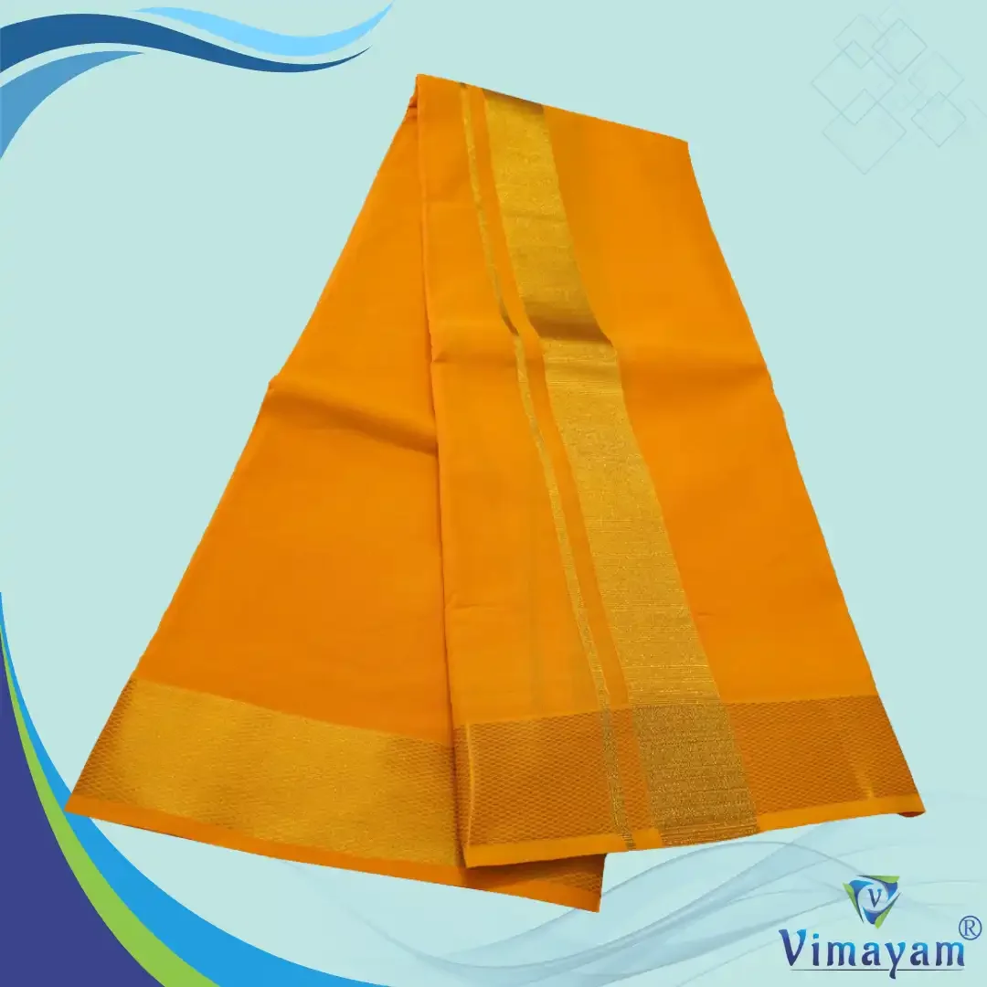 Golden Mango Color Dhoti with Golden Zari Border 2