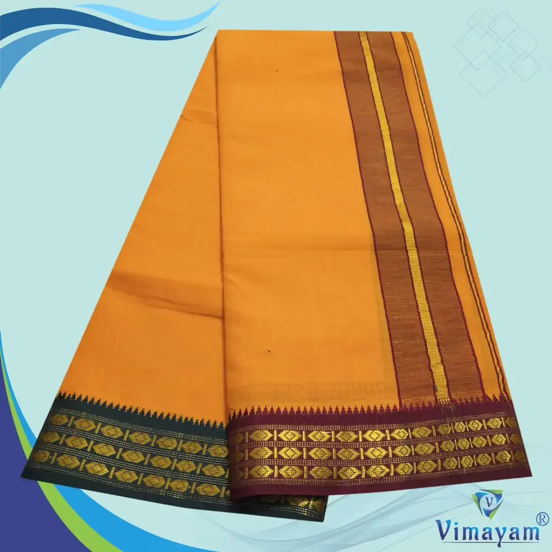 Golden Mango Color Dhoti with Udraj/Coin Border Dhoti 2