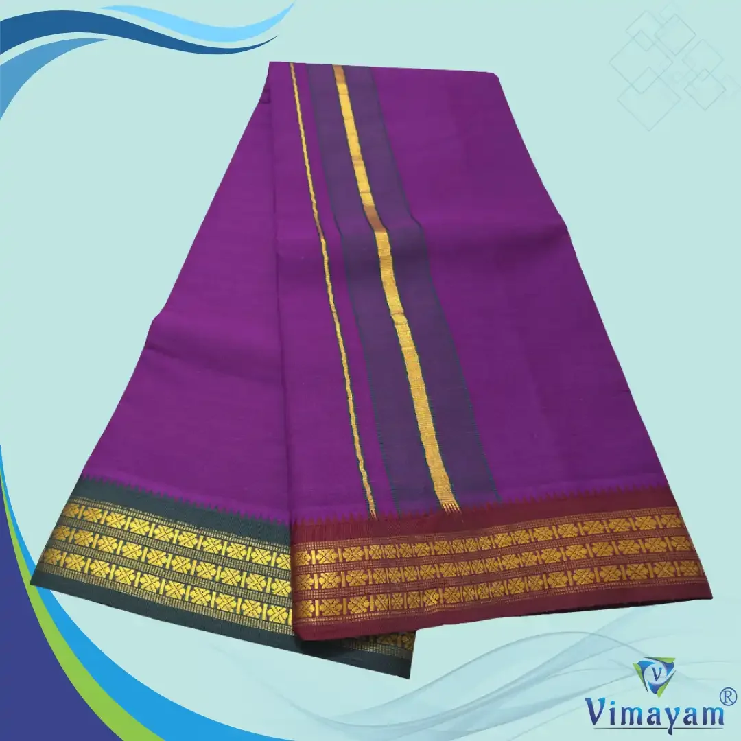 Purple Color Dhoti with Udraj/Coin Border Dhoti 2
