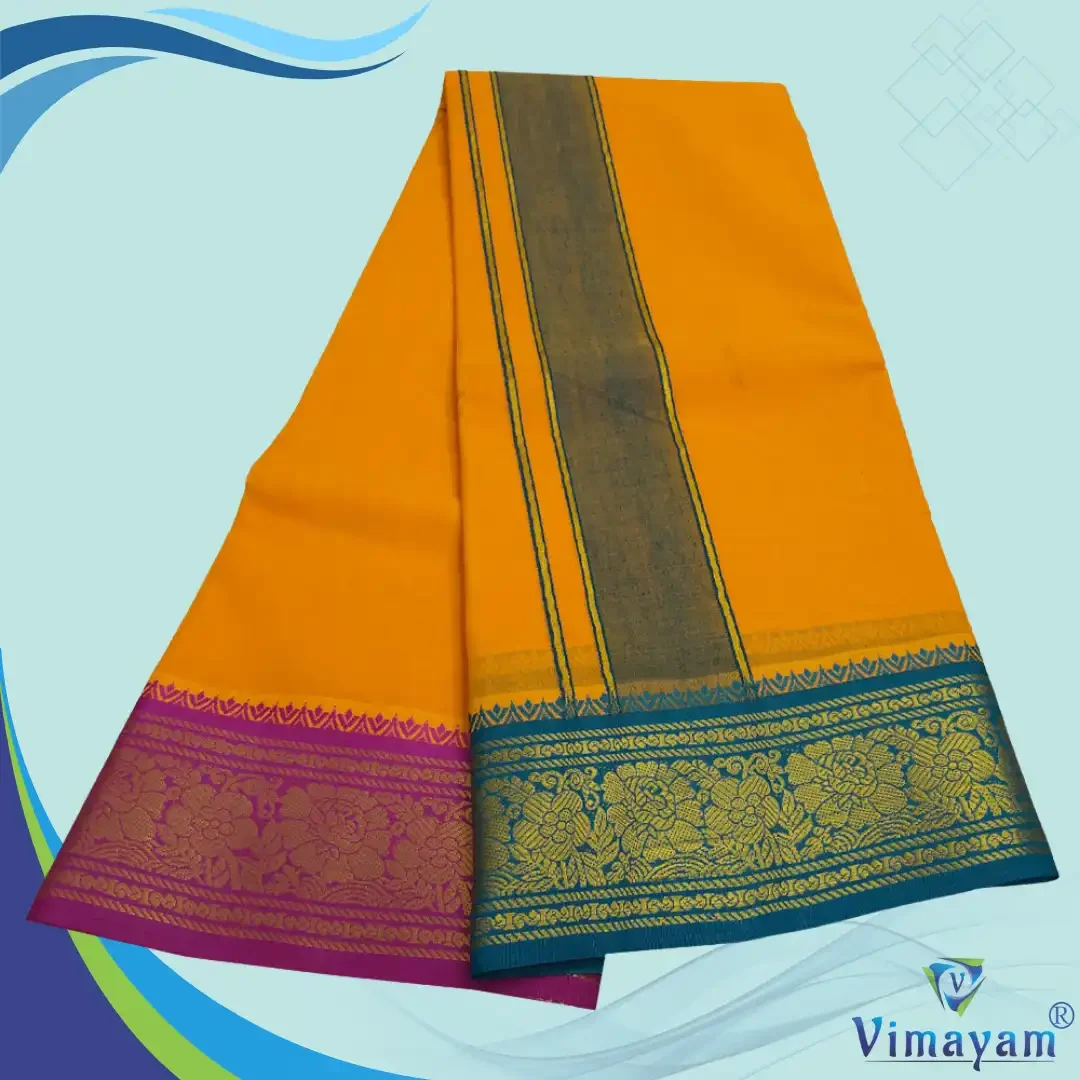 Golden Mango Color Premium Cotton 5 Inch Designed Border Dhoti 2