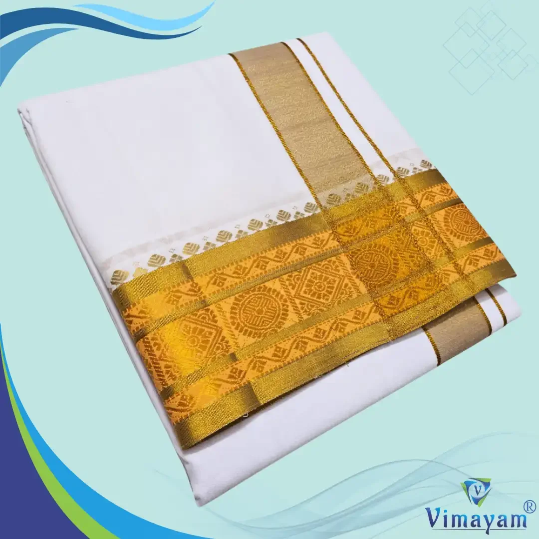 Golden Tissue Zari Border Premium Quality Cotton Dhoti