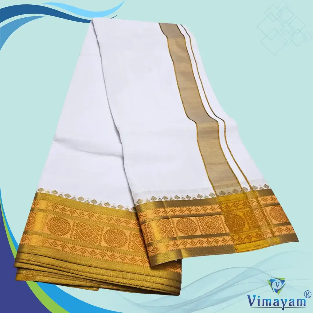 Golden Tissue Zari Border Premium Quality Cotton Dhoti 2