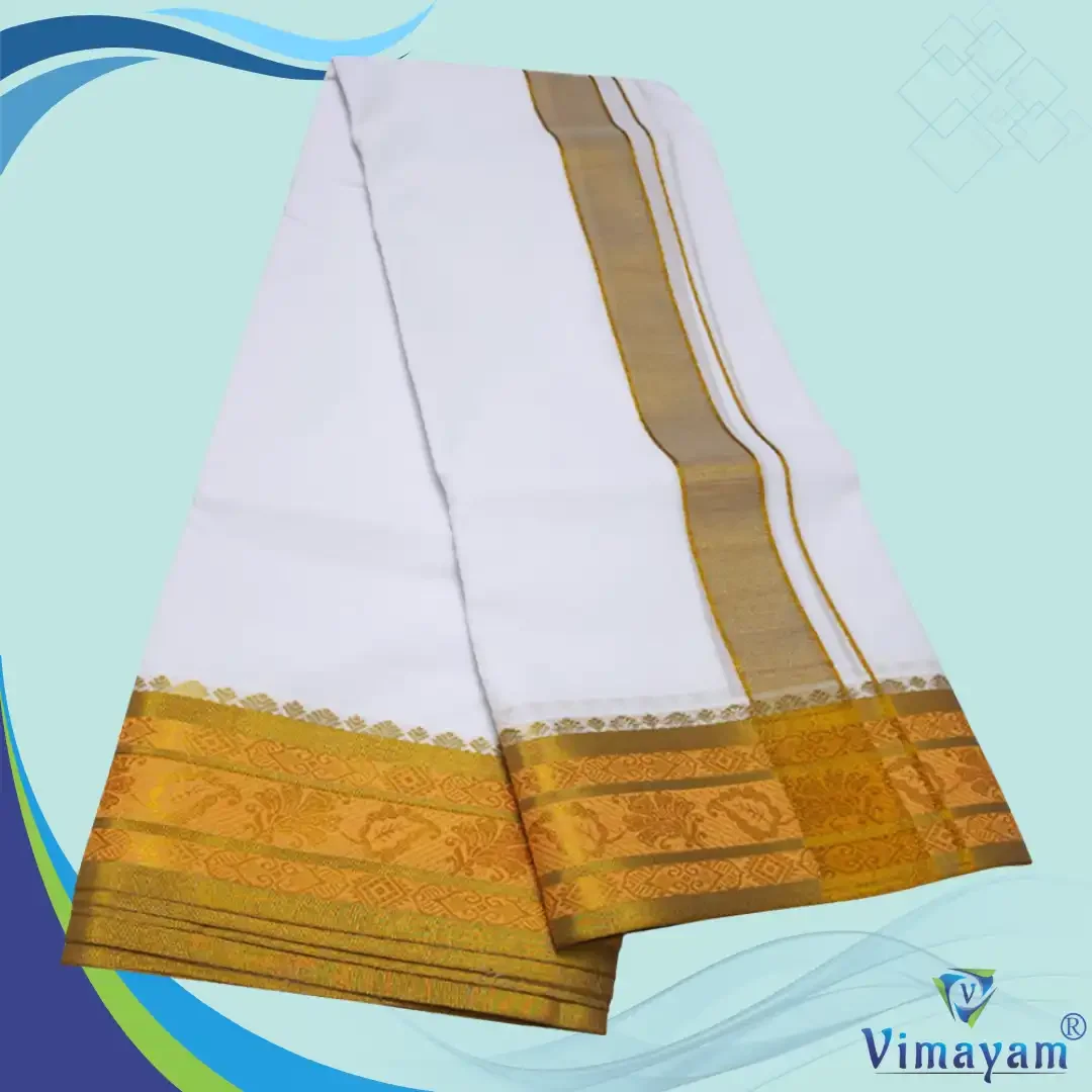 Golden Tissue Zari Border Premium Quality Cotton Dhoti 4