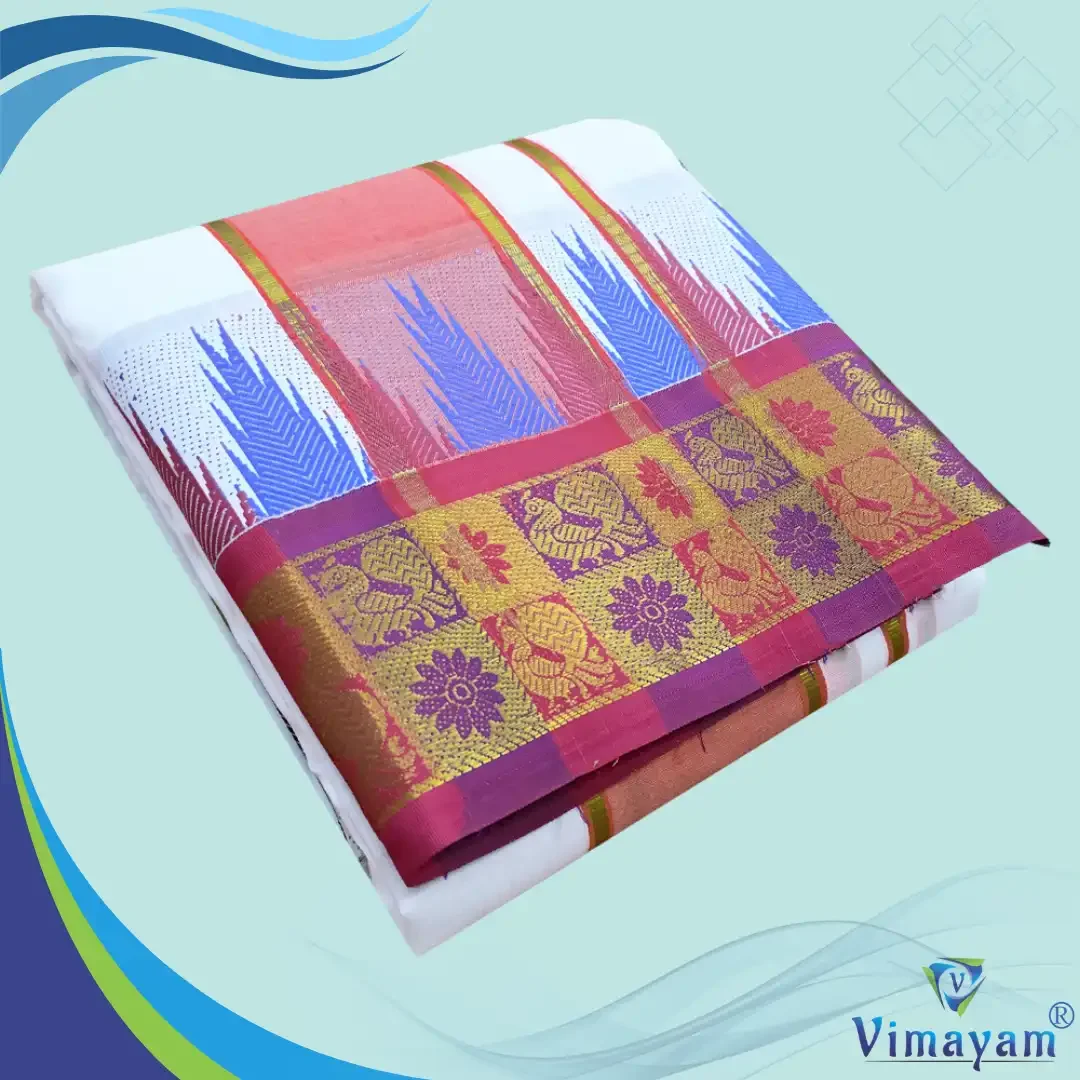 Double Colour Temple Border Premium Quality Cotton Dhoti(Assorted Borders and Colours)
