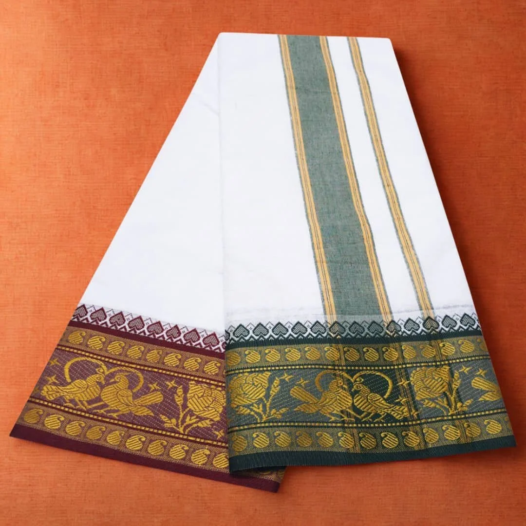 Cotton Dhoti Green and Matching Border 2