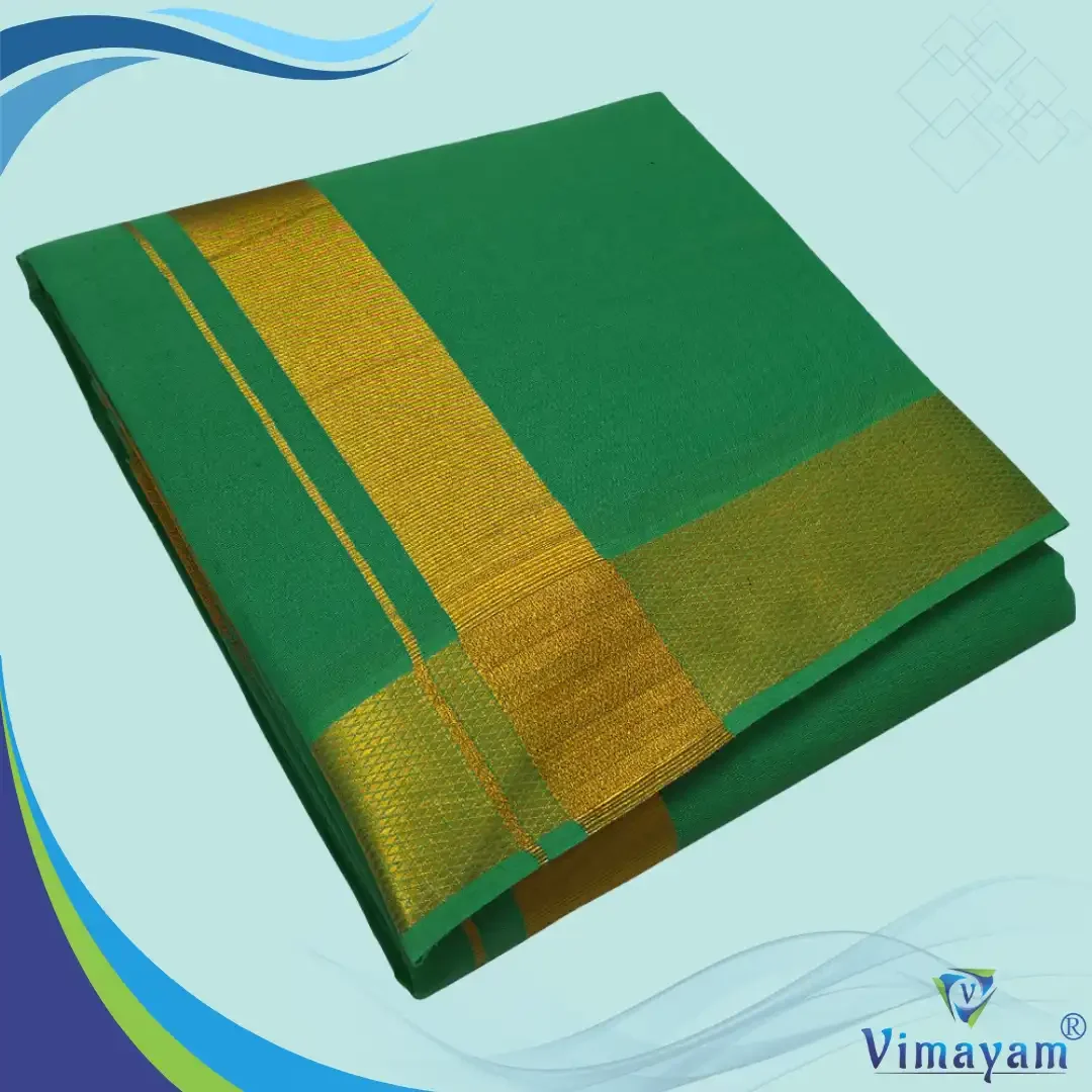 Green Color Dhoti with Golden Zari Border