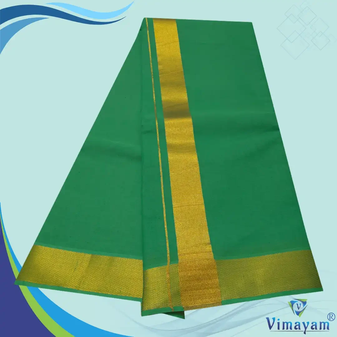 Green Color Dhoti with Golden Zari Border 2