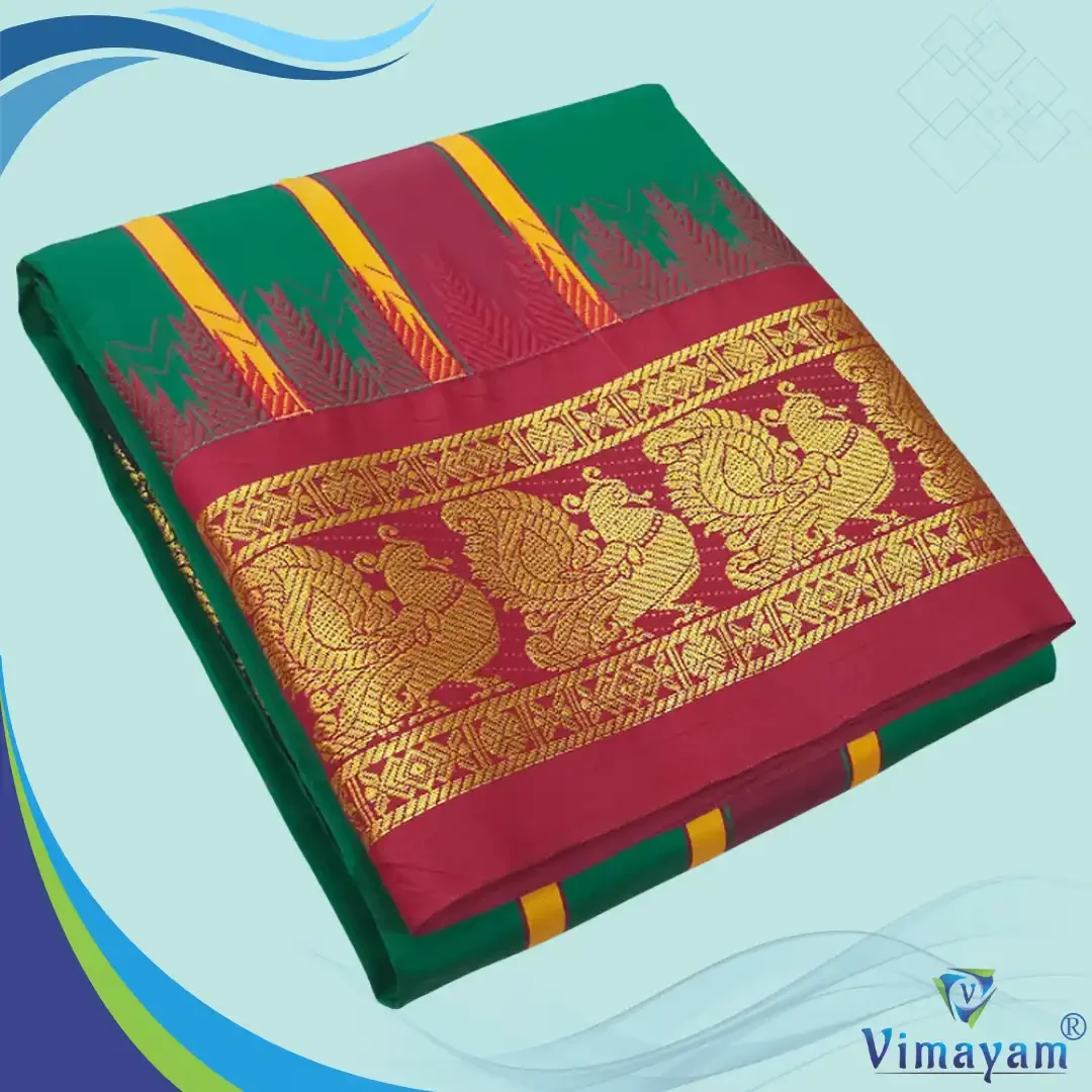 Green Color Karishma Soft Silk 7 Inch Border Fine Quality Dhoti