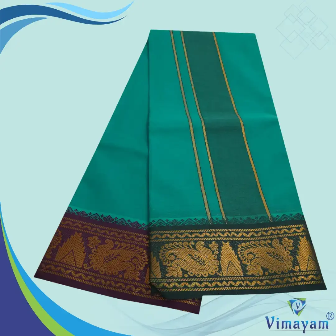 Green Color Premium Cotton 5 Inch Designed Border Dhoti 2